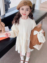 1pc Girls Stylish Ruffle Collar Long Sleeve Chiffon Cake Dress, Autumn